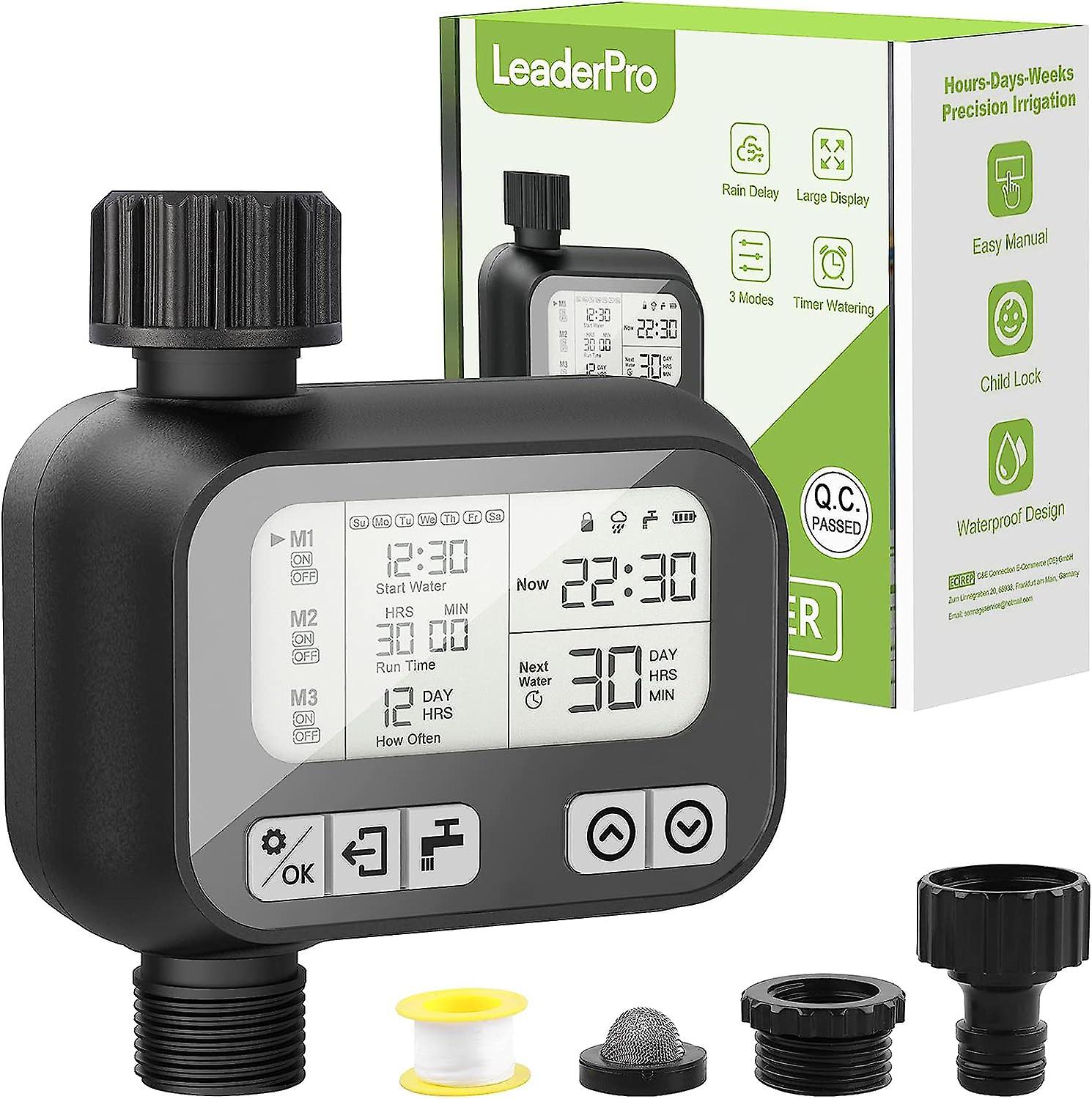 Automatischer Gartenbewässerungstimer Mit 3 Flexiblen Programmen, Wasserdichtem Und Auslaufsicherem Design, Manueller Steuerung Und Kindersicherung, Schwarz.
