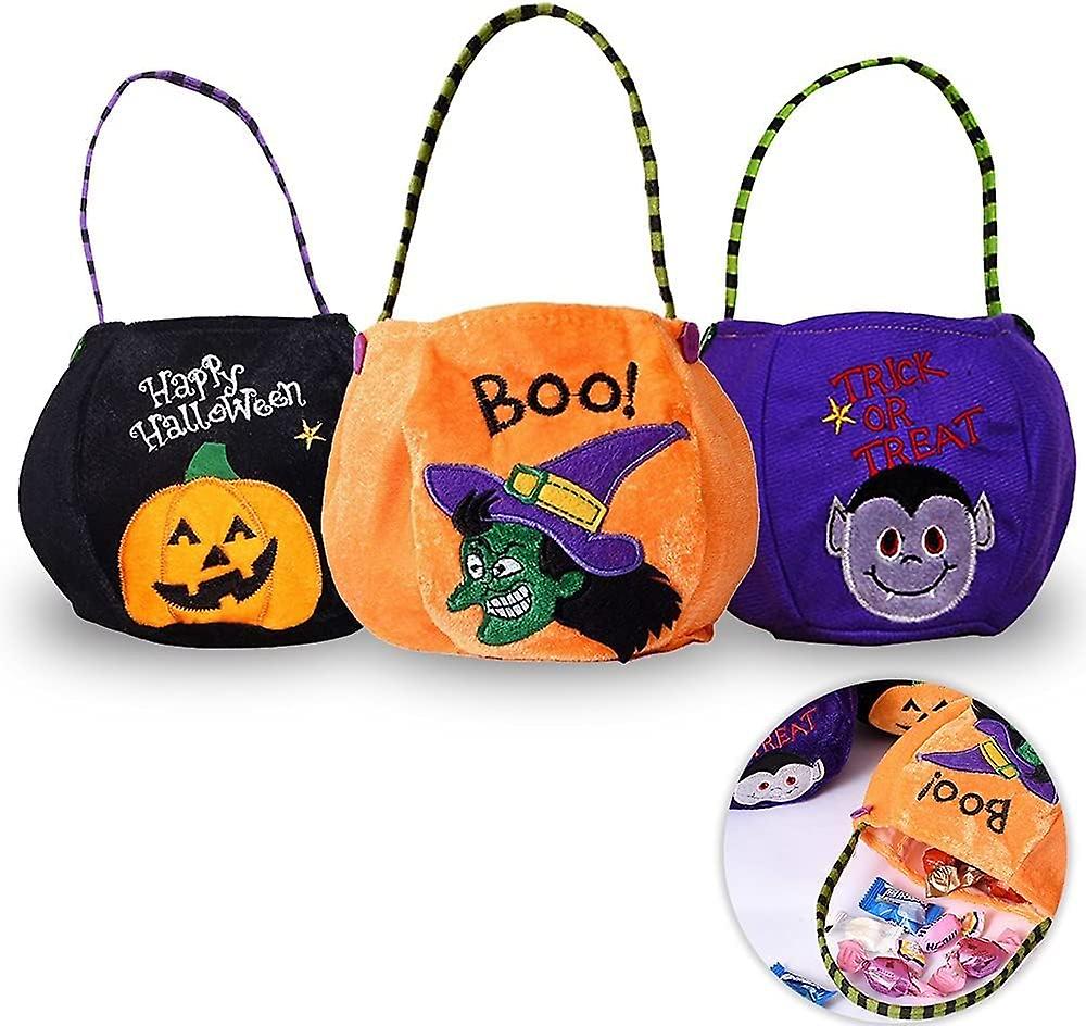 Set Mit 3 Halloween-süßigkeiten- Und Geschenktüten – Kürbis-, Vampir- Und Hexenmotive