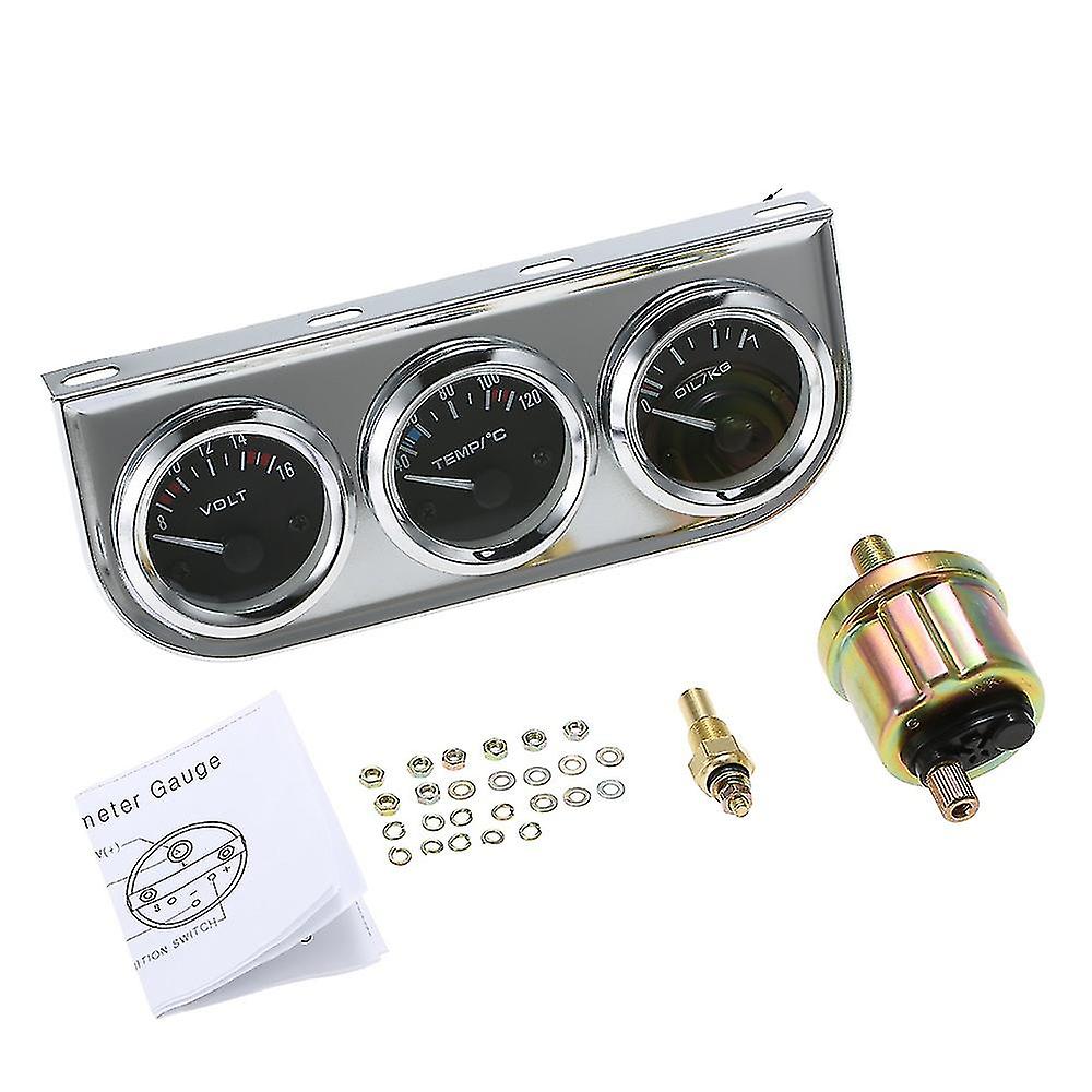 3-in-1 Chrom-instrumentensatz Für Autos Und Motorräder Mit Öldruckanzeige, Wassertemperaturanzeige Und Voltmeter