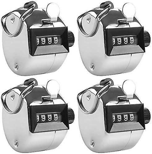 Set Mit 4 Silbernen Handzählern Mit Fingerschlaufe, Für Sport, Golf, Schrittzählung - Mechanische Handzähler