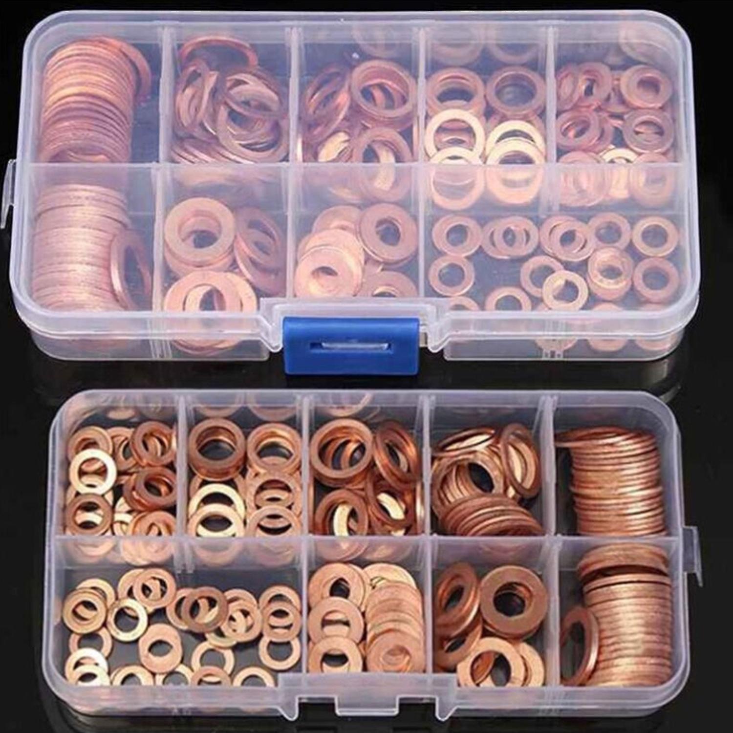 200-teiliges Kupfer-set Inklusive Flachdichtungen, Unterlegscheiben, Muttern Und Schrauben, Mit Aufbewahrungsbox.