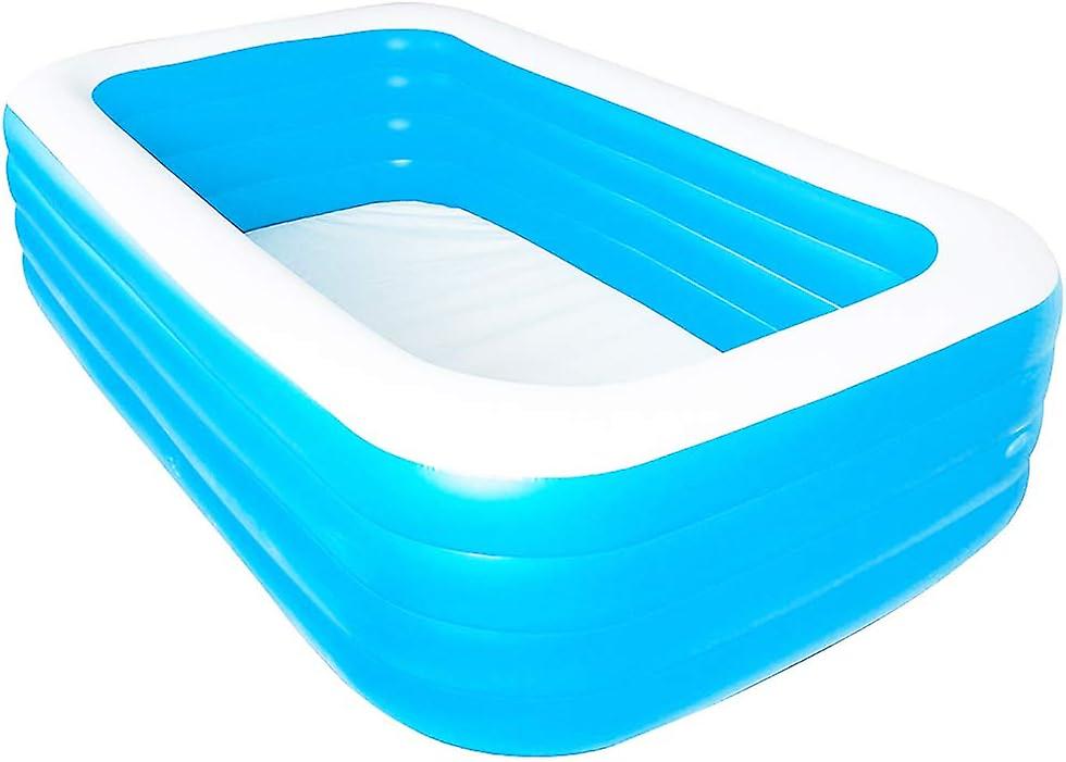 Großer Rechteckiger Aufblasbarer Pool Aus Blau-weißem Pvc, 2,1 M Lang, Für Kinder Und Familien, Ideal Für Den Einsatz Im Freien Zu Hause.