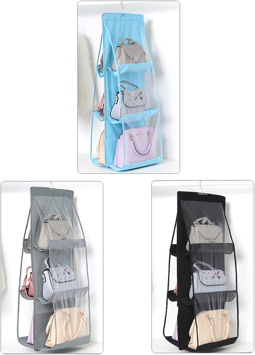 Set Mit 3 Hängenden Aufbewahrungsbeuteln In Grau, Blau Und Schwarz Für Handtaschen, Transparente Fächer Für Kleidung, Kleiderschrank- Und Schlafzimmerorganizer