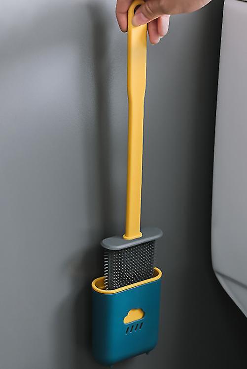 Silikon-toilettenbürste Mit Flexiblen Borsten, Rutschfestem Griff Und Schnelltrocknender Halterung – Blau