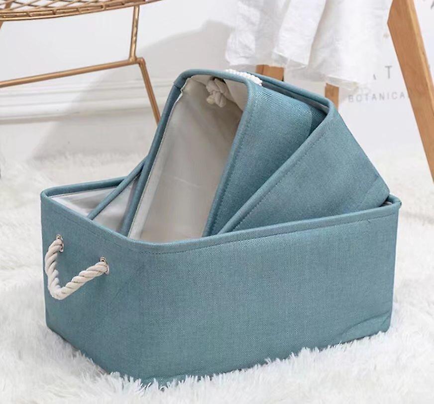 Set Aus 3 Faltbaren Blauen Wäschekörben Aus Leinen Mit Staubschutzhülle