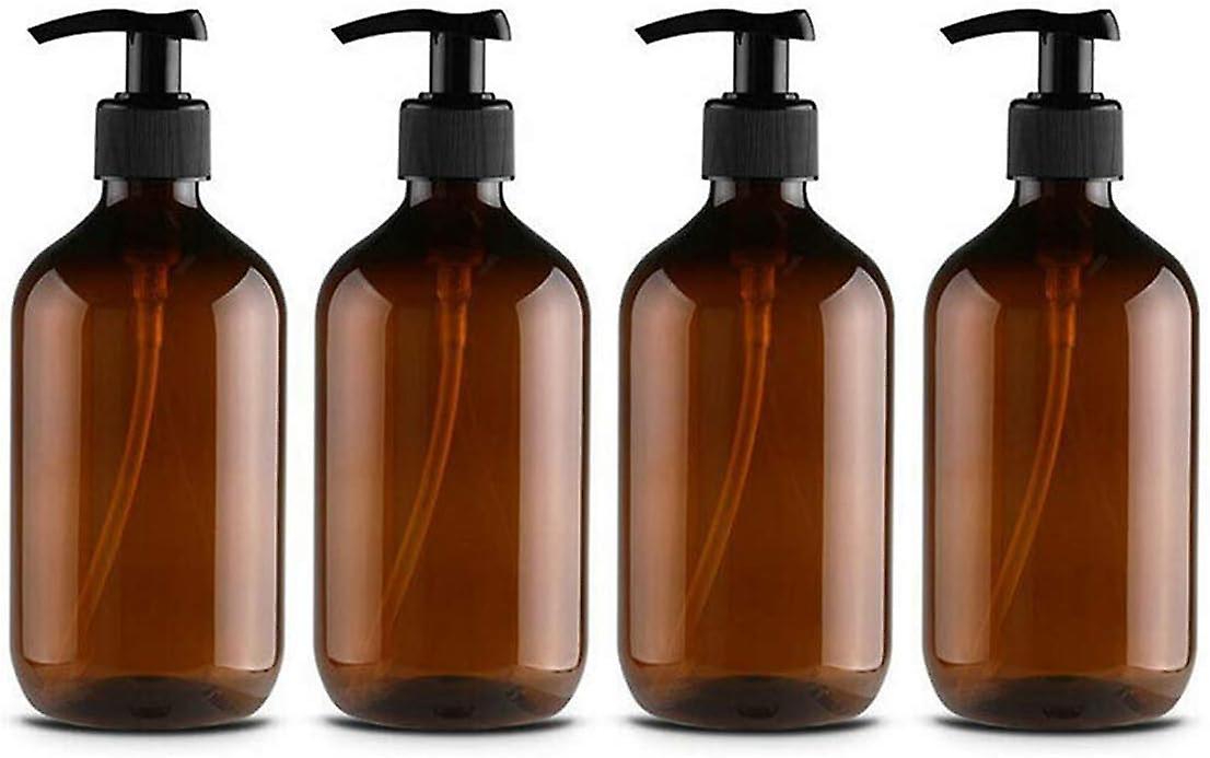 Set Aus 4 Braunen Kunststoff-spenderflaschen À 500 Ml Mit Pumpe, Für Tiershampoo, Duschgel Und Handcreme.