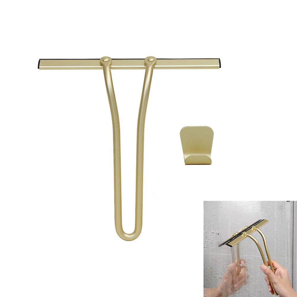 Vergoldeter Fensterabzieher Mit Haken Und Silikon-reinigungswerkzeug Für Badezimmer, Duschwände, Fenster Und Autoscheiben – 22,5 X 22,8 Cm