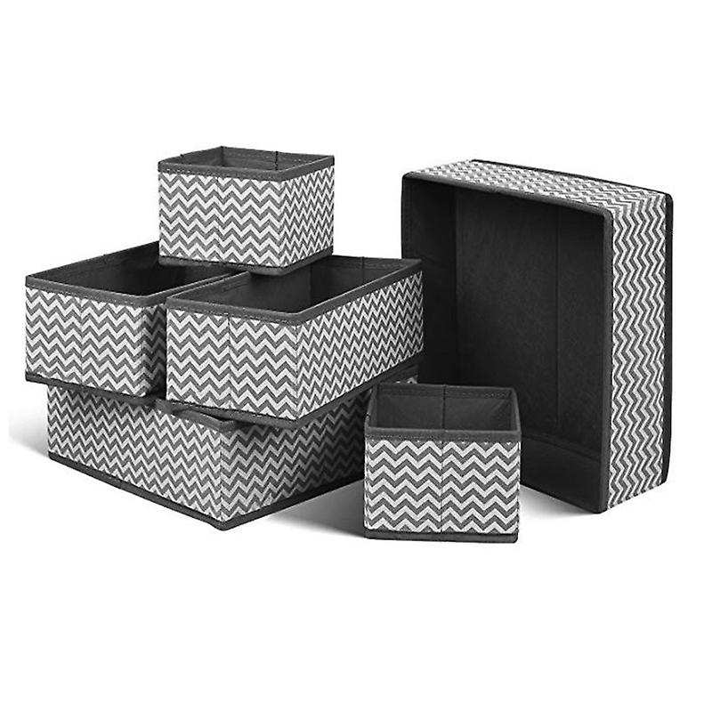 Set Mit 6 Grauen, Faltbaren Und Atmungsaktiven Aufbewahrungsboxen Aus Vliesstoff Für Schubladen, Ideal Für Bhs, Socken, Unterwäsche Und Krawatten.