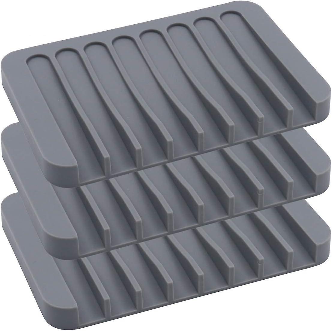 Set Mit 3 Grauen Silikon-seifenschalen Mit Automatischem Ablauf Für Bad, Küche Oder Reisen