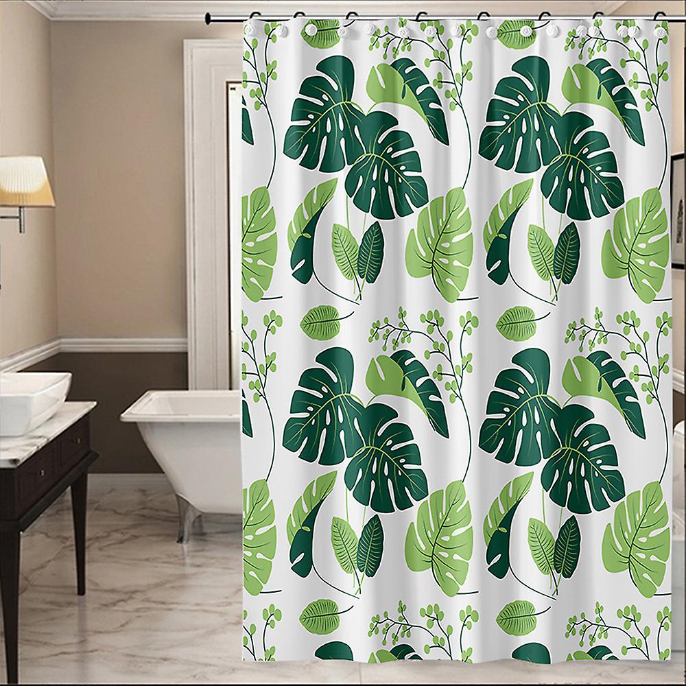 Duschvorhang 180 X 180 Cm, Wasserdicht Und Schimmelresistent, Aus Peva, Mit 12 Ringen, Grünes Blattmuster.