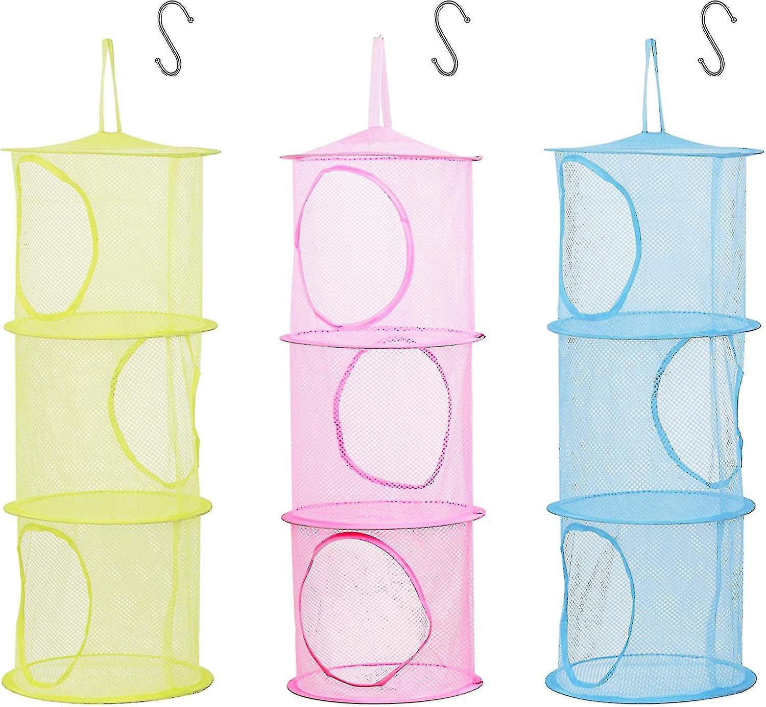 Set Mit 3 Aufbewahrungsnetzen Für Kinder, Faltbare Netzkörbe Mit S-haken Für Kleine Plüschtiere