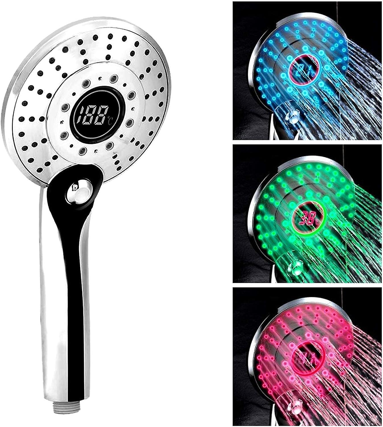 Led-handbrause Mit Temperaturregelung, 3 Strahlarten Und Digitaler Temperaturanzeige