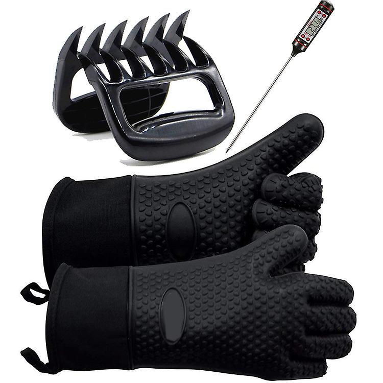 Set Aus Hitzebeständigem Silikon-grillbesteck Und Fleischzerkleinerer In Bärenklauenform Mit Fünf-finger-handschuhen