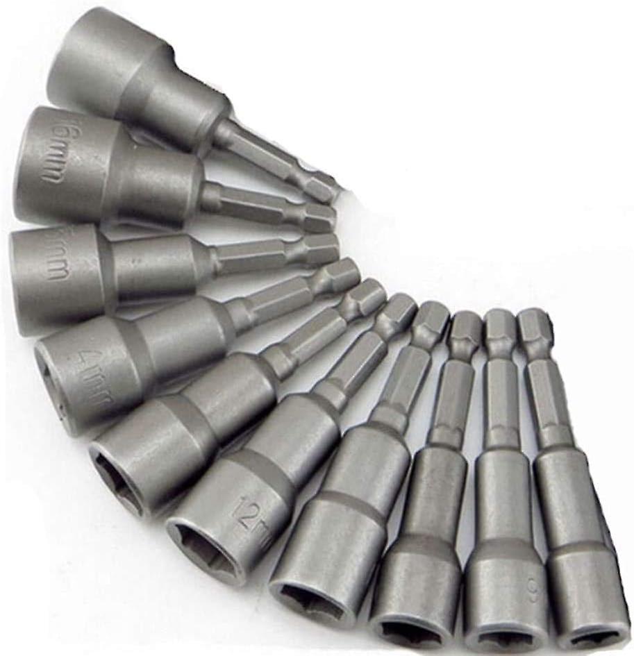 Set Mit 10 Magnetischen Steckschlüsseln Für Schraubendreher Und Bohrmaschinen, 1/4"-schraubendreherbit-adapter Mit Vierkant-sechskantfutter, 6–19 Mm