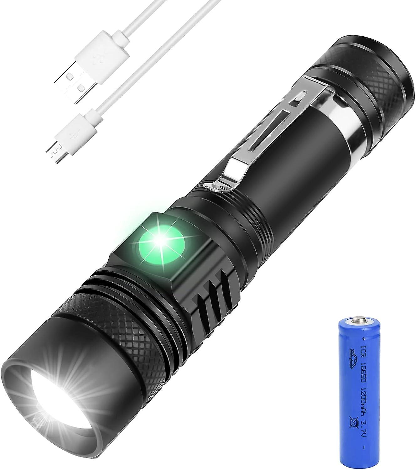 Wiederaufladbare Led-taschenlampe Mit Usb-anschluss Und 4 Leuchtmodi, Stoßfest, Wasserdicht, Zoombar, Inklusive 1 X 18650-akku Und Usb-ladegerät – Ideal Für Zuhause, Camping Und Notfälle