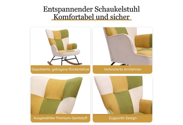 HomeMiYN Schaukelstuhl HOMEMiYN Schaukelstuhl Wohnzimmer mit Metallgestell und Holzsockel, Aus holz
