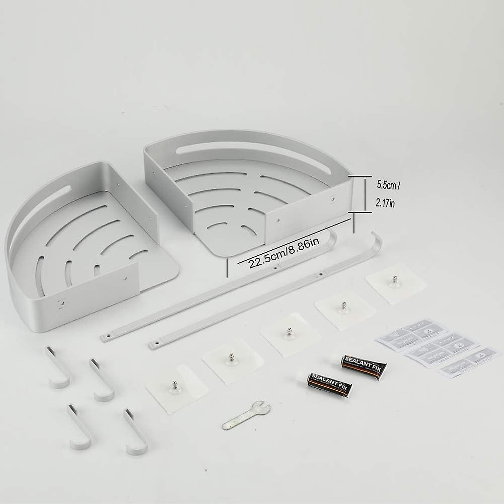 Rostfreies Eckduschregal Aus Aluminium Mit 2 Ablagen Für Shampoo Und Seife, Badezimmeraufbewahrung Ohne Bohren