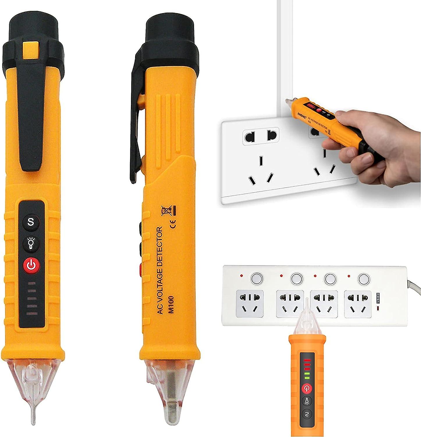 Wechselspannungsprüfer Mit Einstellbarer Empfindlichkeit, Berührungsloser Erkennung, Taschenlampe, Akustischem Alarm Und Phasen-/neutralleiterprüfung