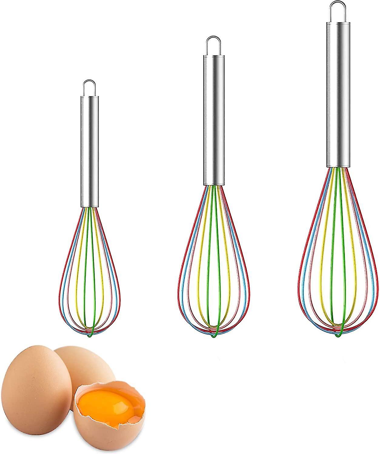 Set Mit 3 Farbigen Silikon-schneebesen Zum Mischen, Schlagen Und Aufschäumen