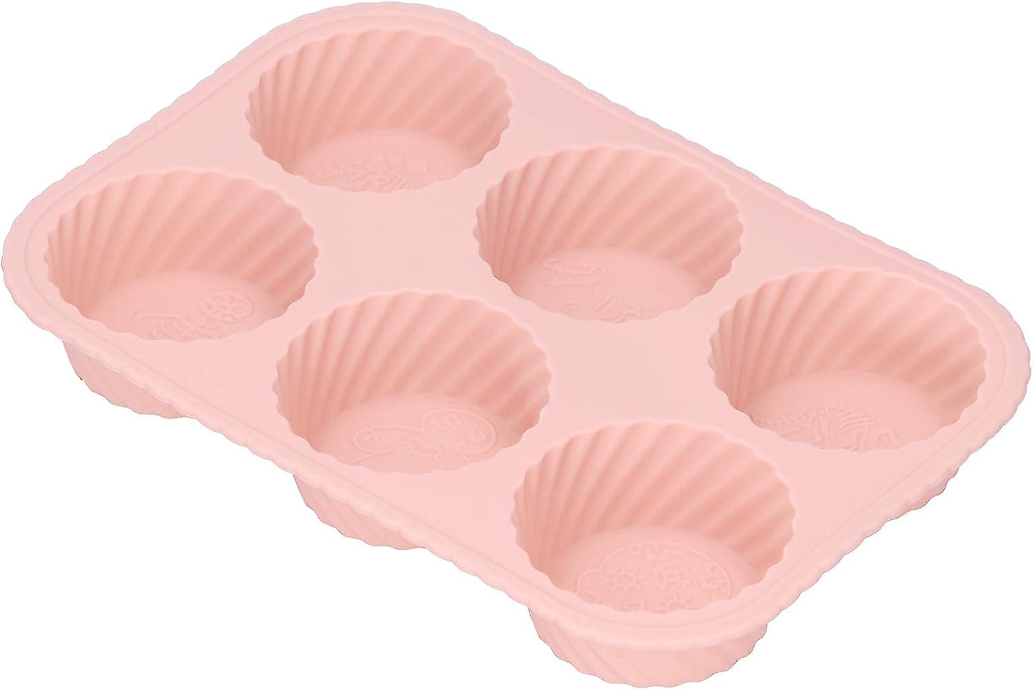 Runde Silikon-backform Mit 6 Mulden Für Schokoladenkuchen, Muffins Und Kekse – Hitzebeständig Und Mikrowellengeeignet (dunkelrosa)