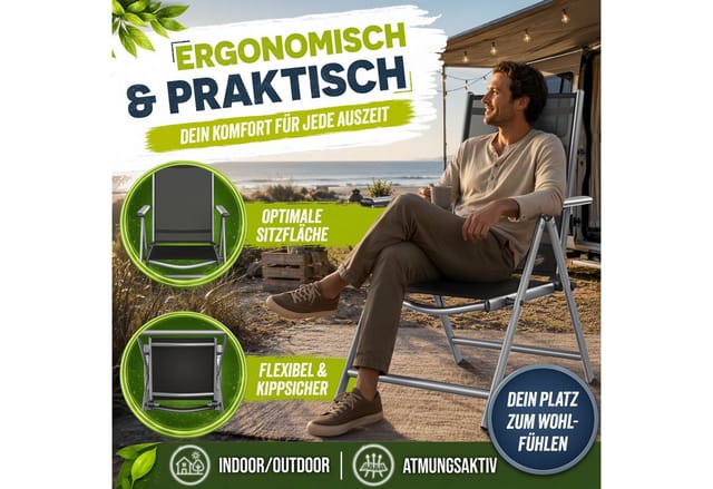 tillvex Gartenstuhl Hochlehner klappbar aus Aluminium Gartenstühle Alu mit Armlehnen (Klappstuhl verstellbar & wetterfest), Lehne 7-Fach verstellbar Balkon Garten Terrasse