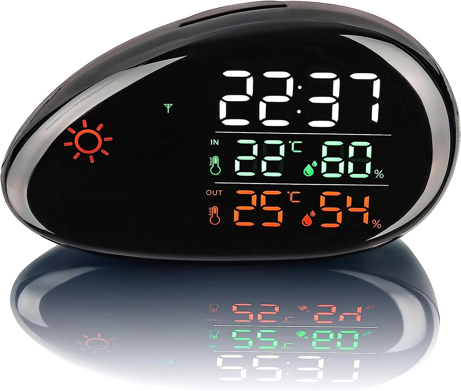 Drahtlose Wetterstation Mit Außen- Und Innentemperatursensor, Wettervorhersage, Luftfeuchtigkeitsanzeige, Farbigem Led-display Und Wecker