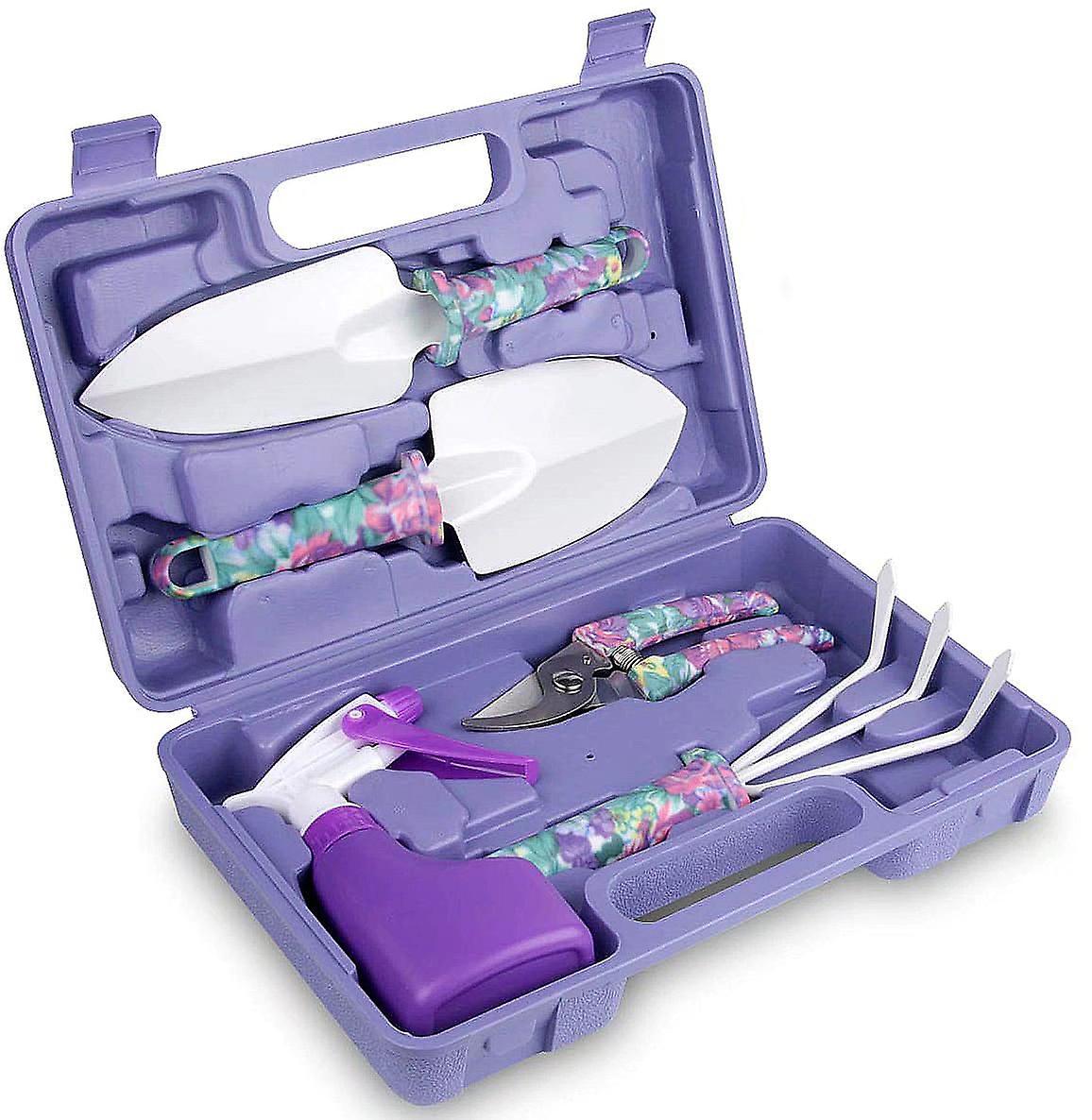 5-teiliges Gartenwerkzeug-set Mit Etui Im Blumenmuster – Ergonomischer Griff, Ideales Geschenk Für Gärtner