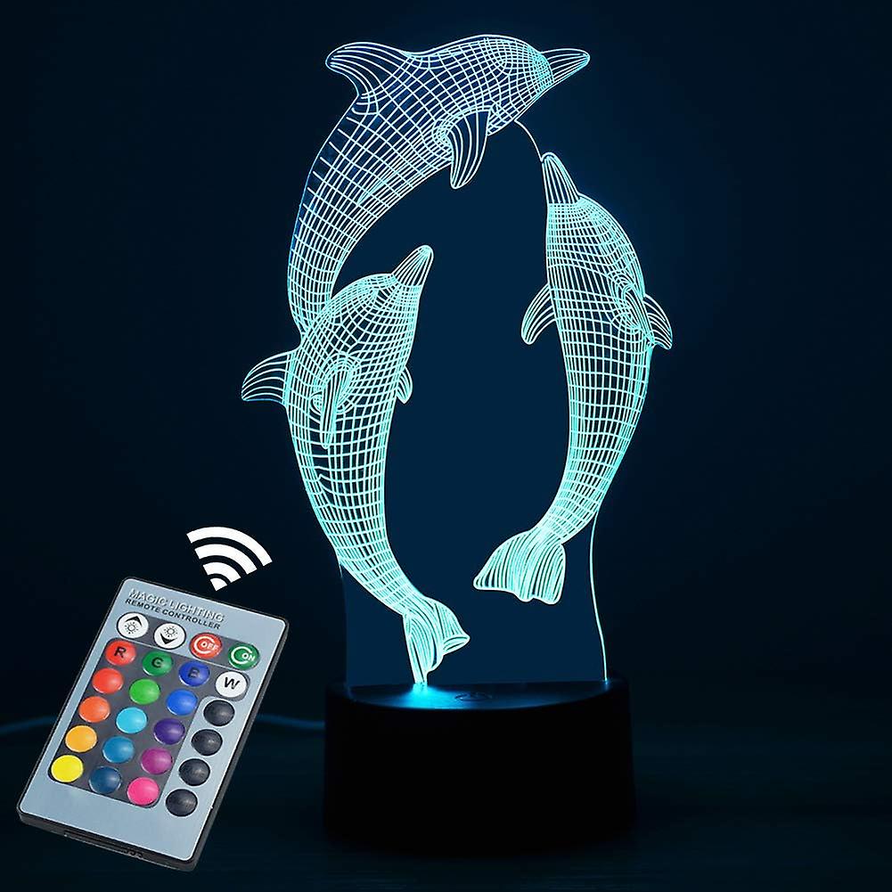 3d-nachtlicht In Delfinform Mit Fernbedienung, 16 Farben, Usb-aufladung, Ideales Geschenk Für Jungen Im Alter Von 4 Bis 10 Jahren