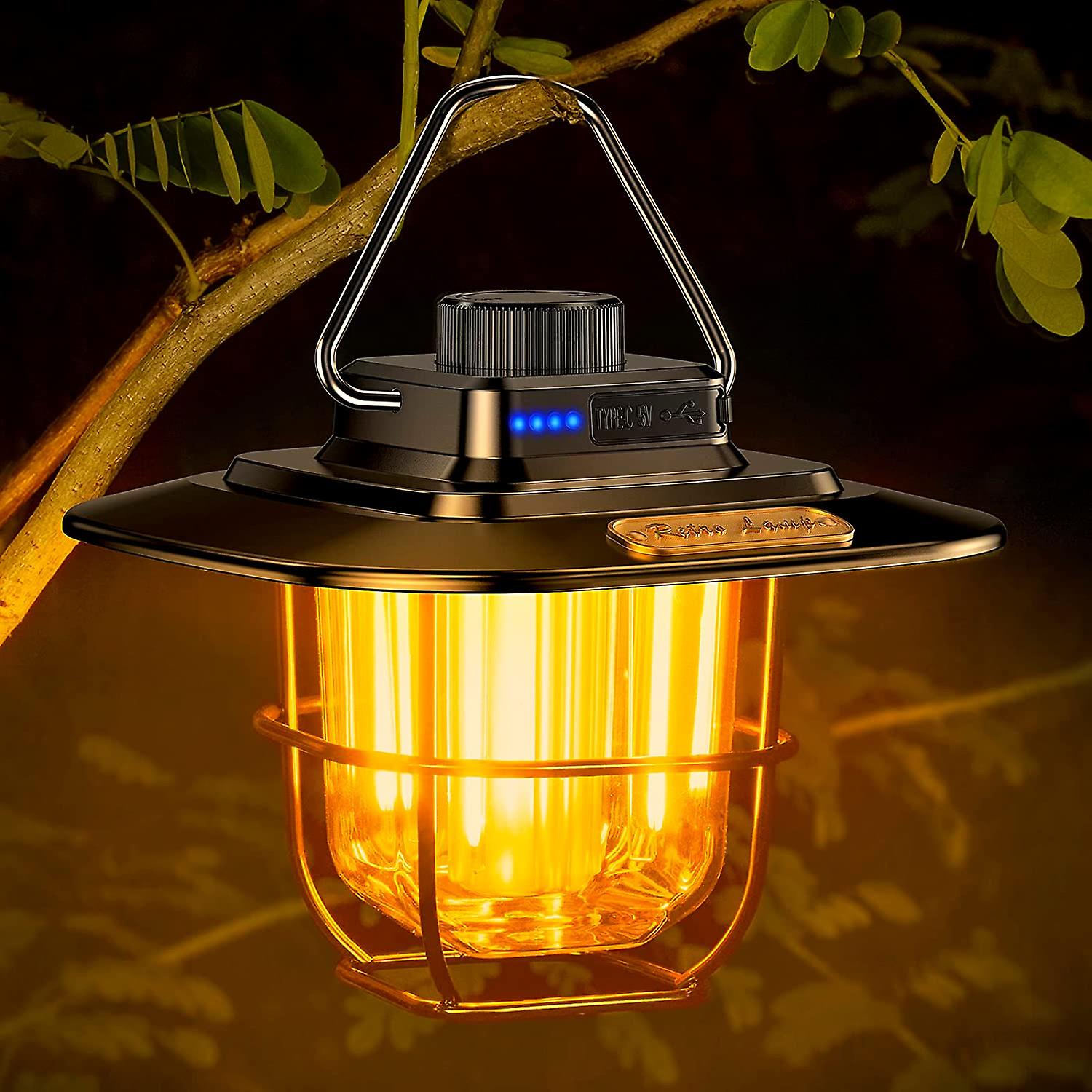 Wiederaufladbare Led-campinglaterne Im Retro-stil Mit Usb-c-anschluss, Warmem, Natürlichem Licht, Stufenlos Einstellbarer Helligkeit, Tragbar Und Langlebig.