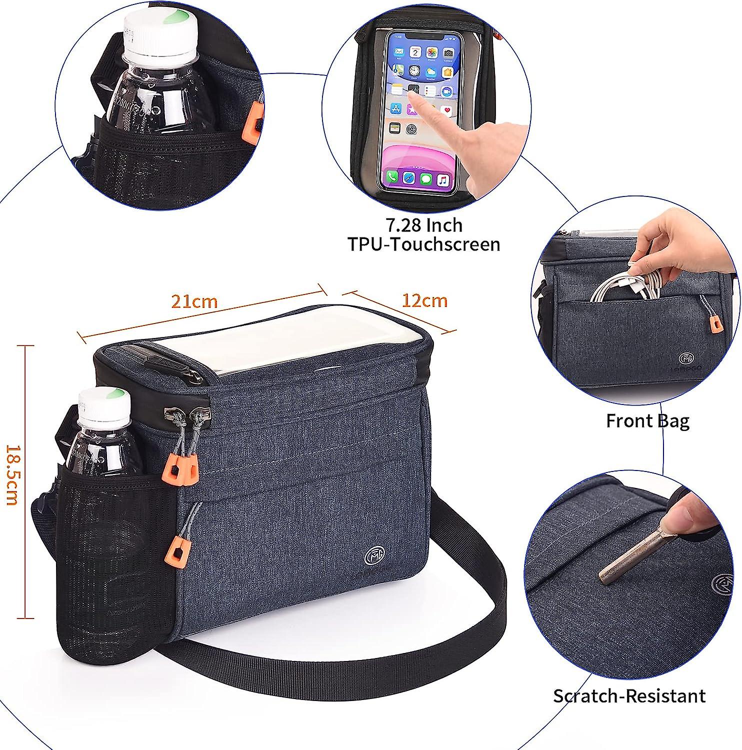 4,2 L Wasserdichte Lenkertasche Mit Touchscreen-fronttasche Und Netzfach - Fahrradkorbtasche