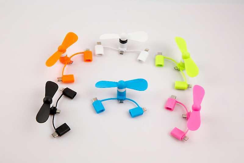 Set Mit 6 Tragbaren Mini-3-in-1-ventilatoren Für Mobiltelefone (android, Apple, Typ-c) – Intelligenter Usb-reiseventilator (verschiedene Farben)