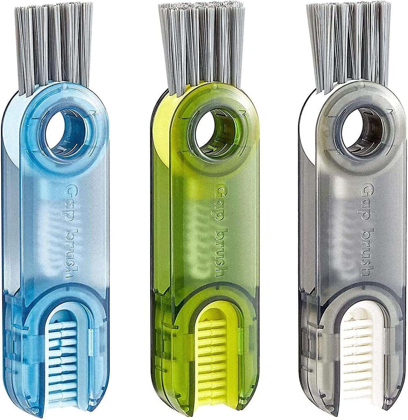 Set Mit 3 Multifunktionalen 3-in-1-reinigungsbürsten Für Glasflaschen, -schlitze, -becher Und -deckel - 3er-pack (3 Farben)