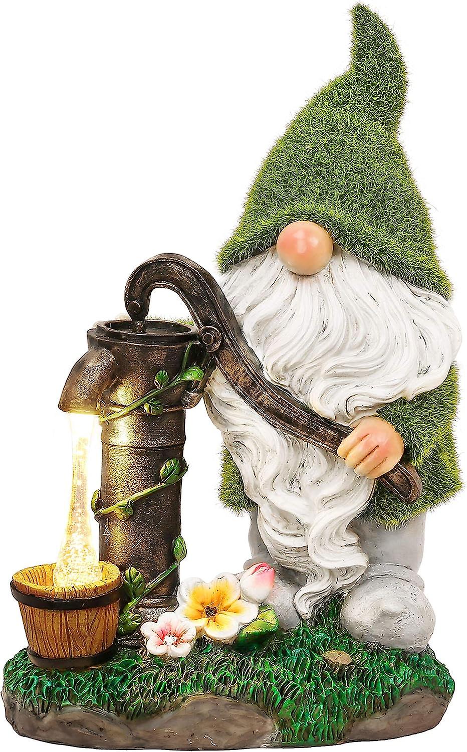 Große, 29 Cm Große, Beflockte Gartenzwergfigur Mit Solarbeleuchtung – Wasserfeste Gartendekoration Aus Kunstharz