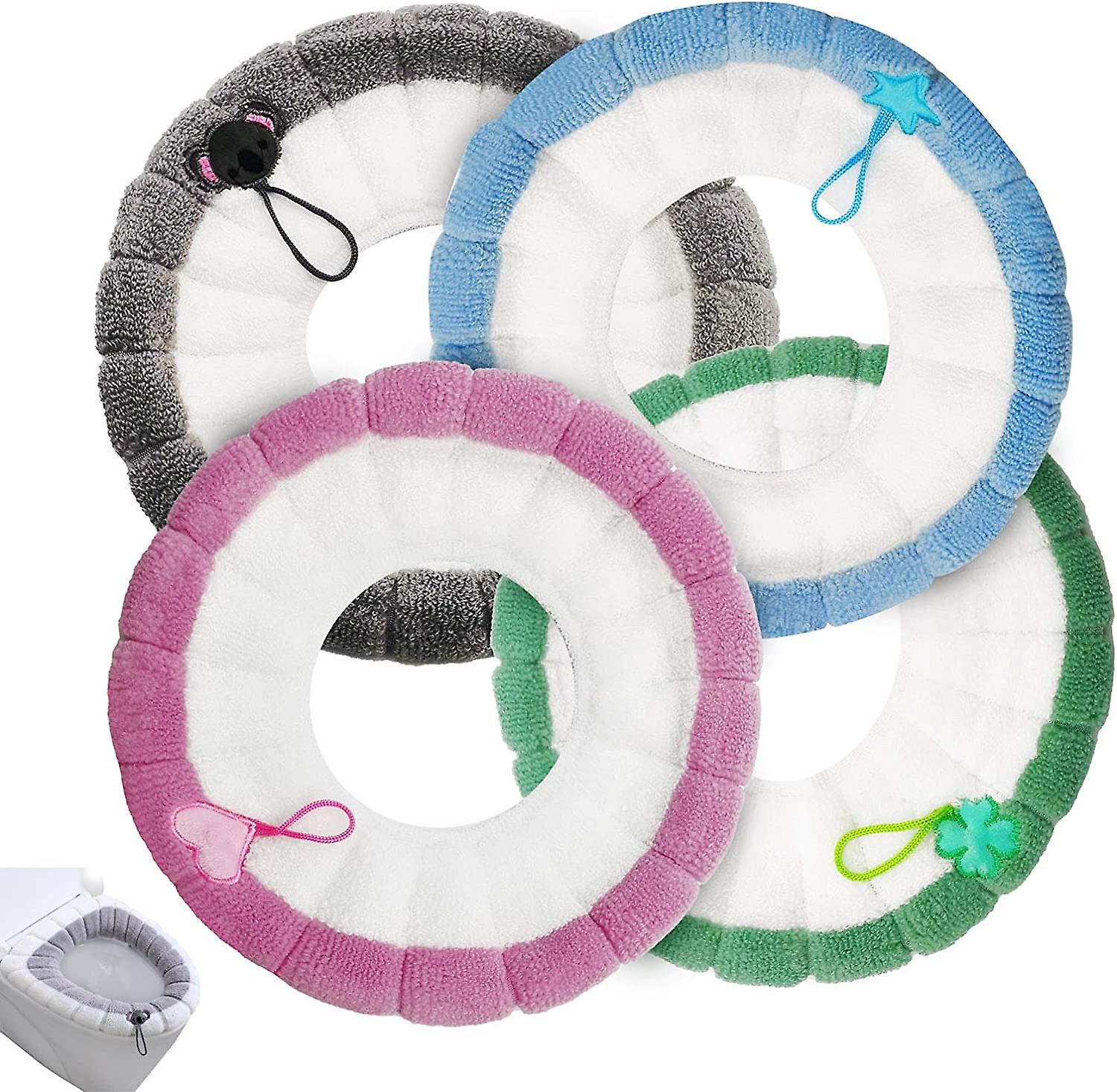 Set Mit 4 Dehnbaren Wc-sitzkissen Aus Stoff – Warmer, Waschbarer Schutzbezug