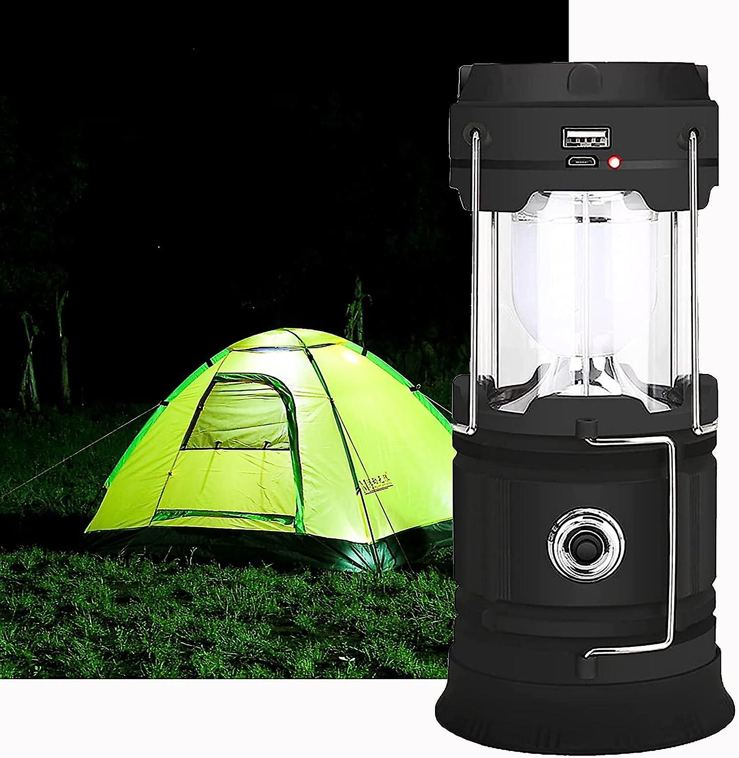 Solar-/usb-aufladbare Led-campinglaterne, Tragbare Und Hängende Gartenlampe Mit Wasserdichtem Design, Leistungsstarke 360°-taschenlampe, 2 Modi