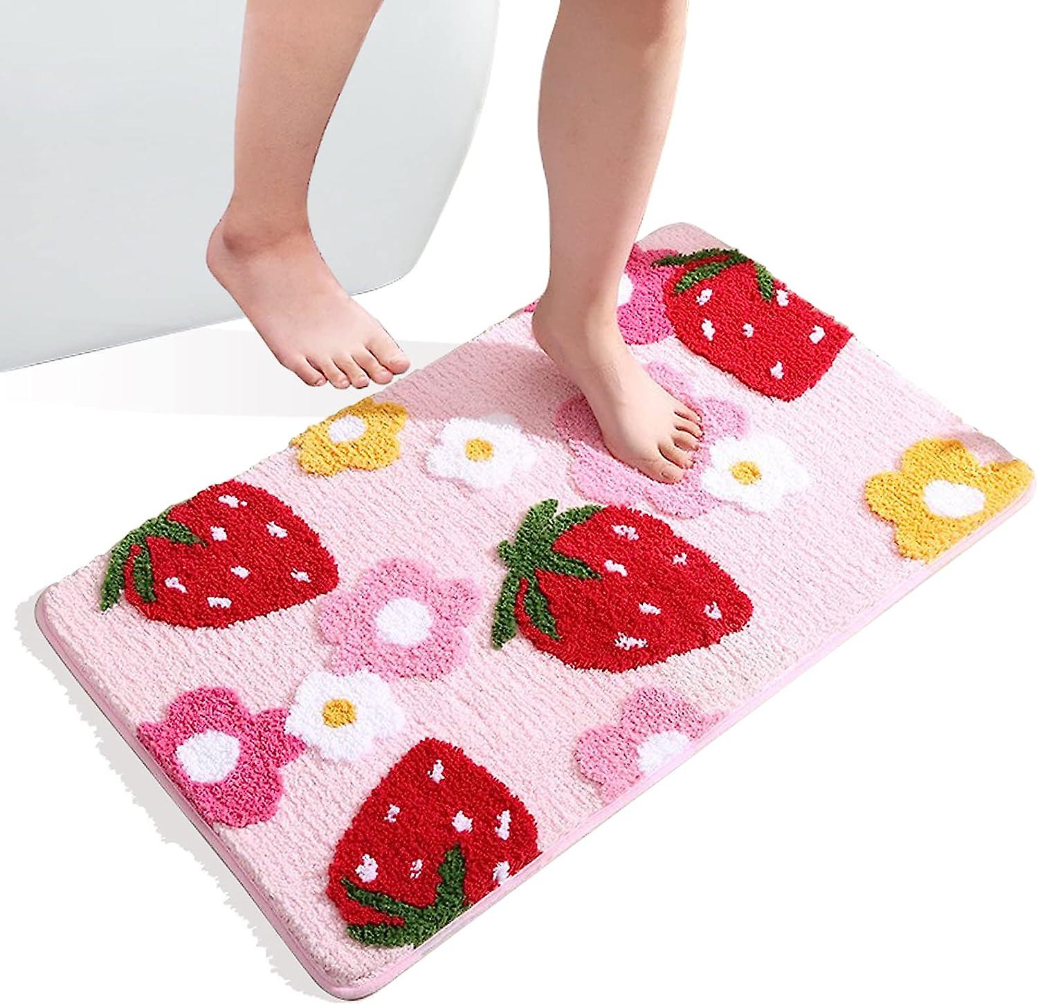 Rutschfeste Badematte Mit Erdbeermuster – 50 X 80 Cm, Saugfähig, Waschbar, Für Schlafzimmer, Badezimmer, Als Dekoration