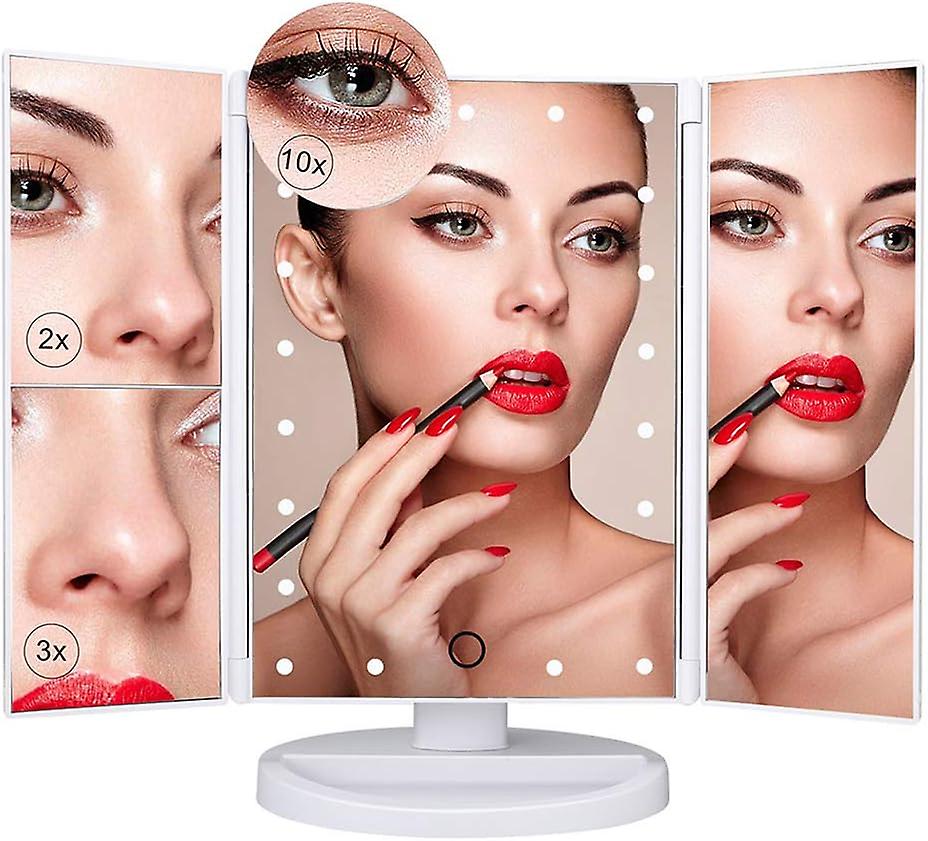 Faltbarer Led-schminkspiegel Mit 22 Leds, Touchscreen, 2-, 3- Und 10-facher Vergrößerung Und 180°-drehung