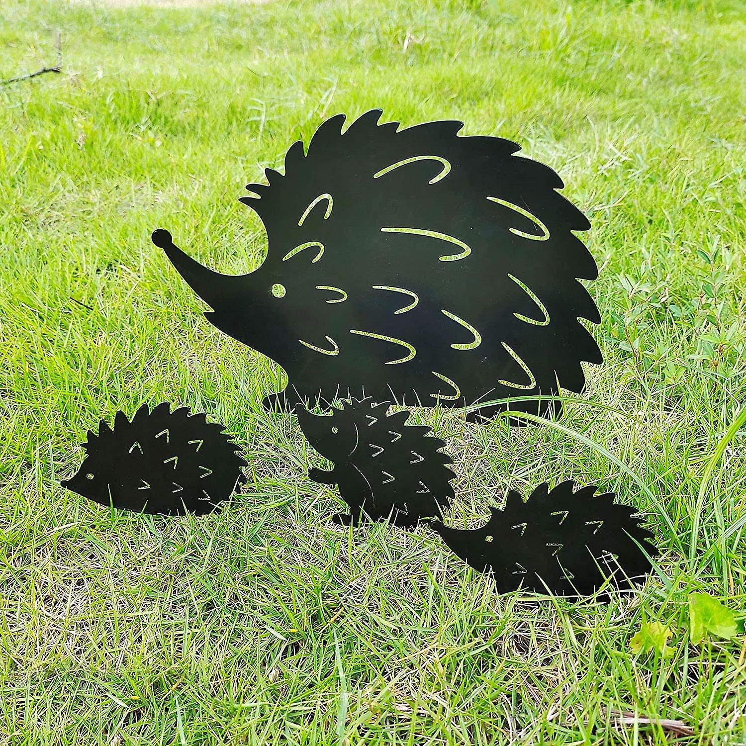 Set Mit 4 Igelförmigen Gartensteckern Aus Metall – Außendekoration Für Garten Und Rasen