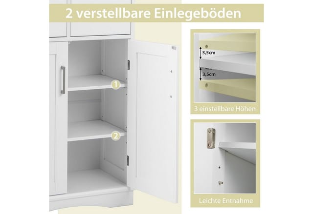 COSTWAY Badkommode mit 2 Schubladen & 2 Türen, verstellbar, 60x30x108cm