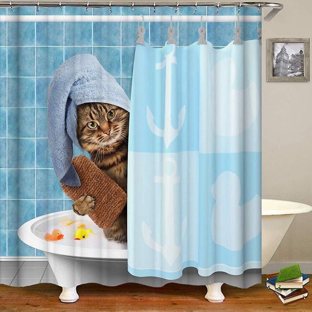 Wasserdichter Duschvorhang Aus Polyester Mit 3d-katzenmuster Und Haken, 180 X 180 Cm, Schimmelresistent, Für Badezimmer Und Wohnbereich.