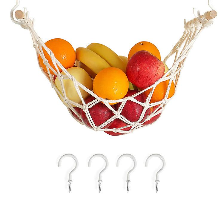 Makramee-obsthängematte Zum Aufhängen Unter Einem Möbelstück, Mit Haken, Für Eine Elegante Küchendekoration Und Praktische Bananenaufbewahrung.