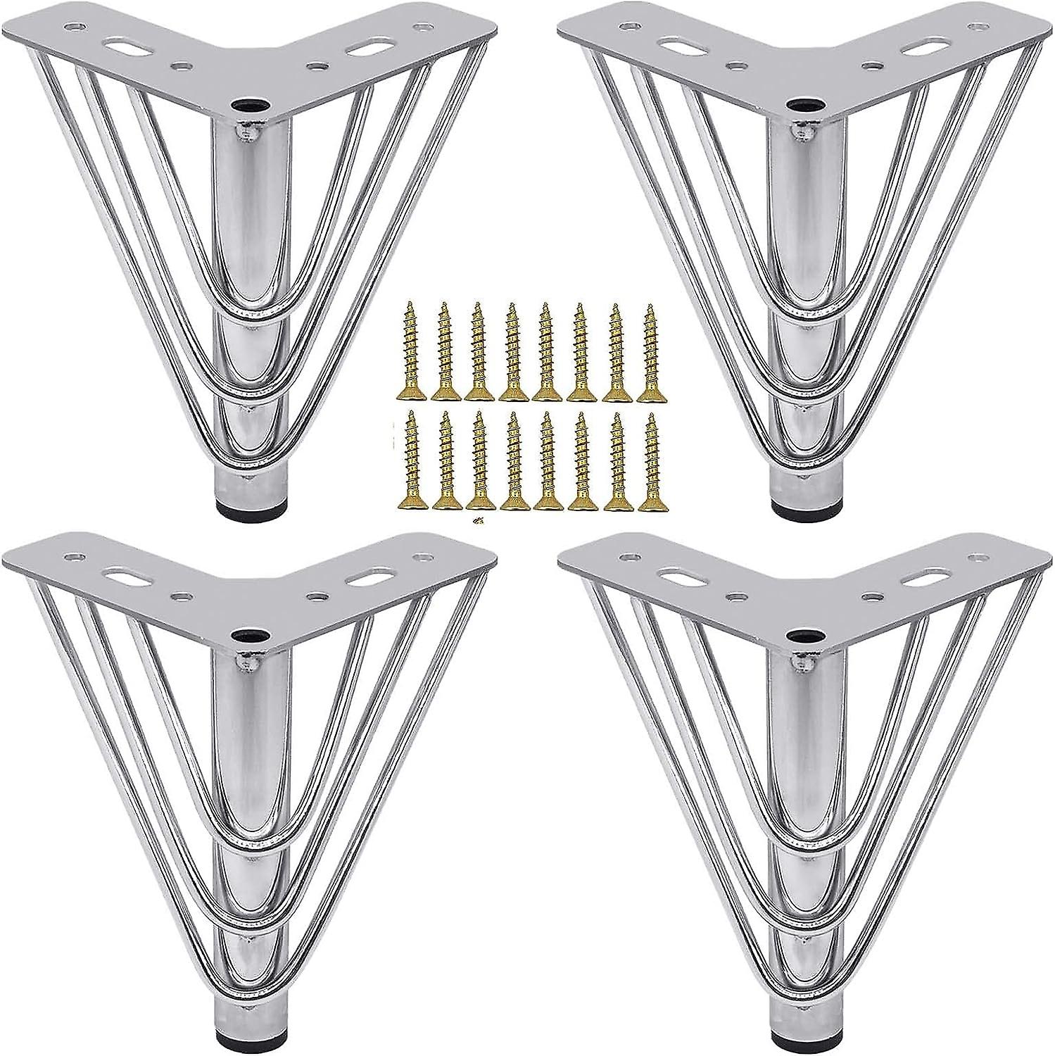 Set Mit 4 Verchromten Metall-möbelfüßen Inklusive Schrauben Und Bodenschonern – Moderne Ersatzfüße Für Sofa, Couchtisch, Tv-möbel Und Badezimmerschrank