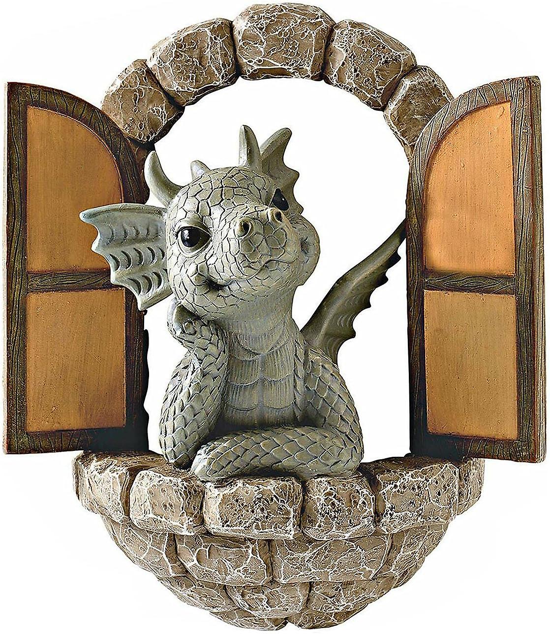 Set Mit 2 Dekorativen Drachen-gartenfiguren – Kleine Dinosaurierfiguren Aus Polyresin Für Die Außendekoration