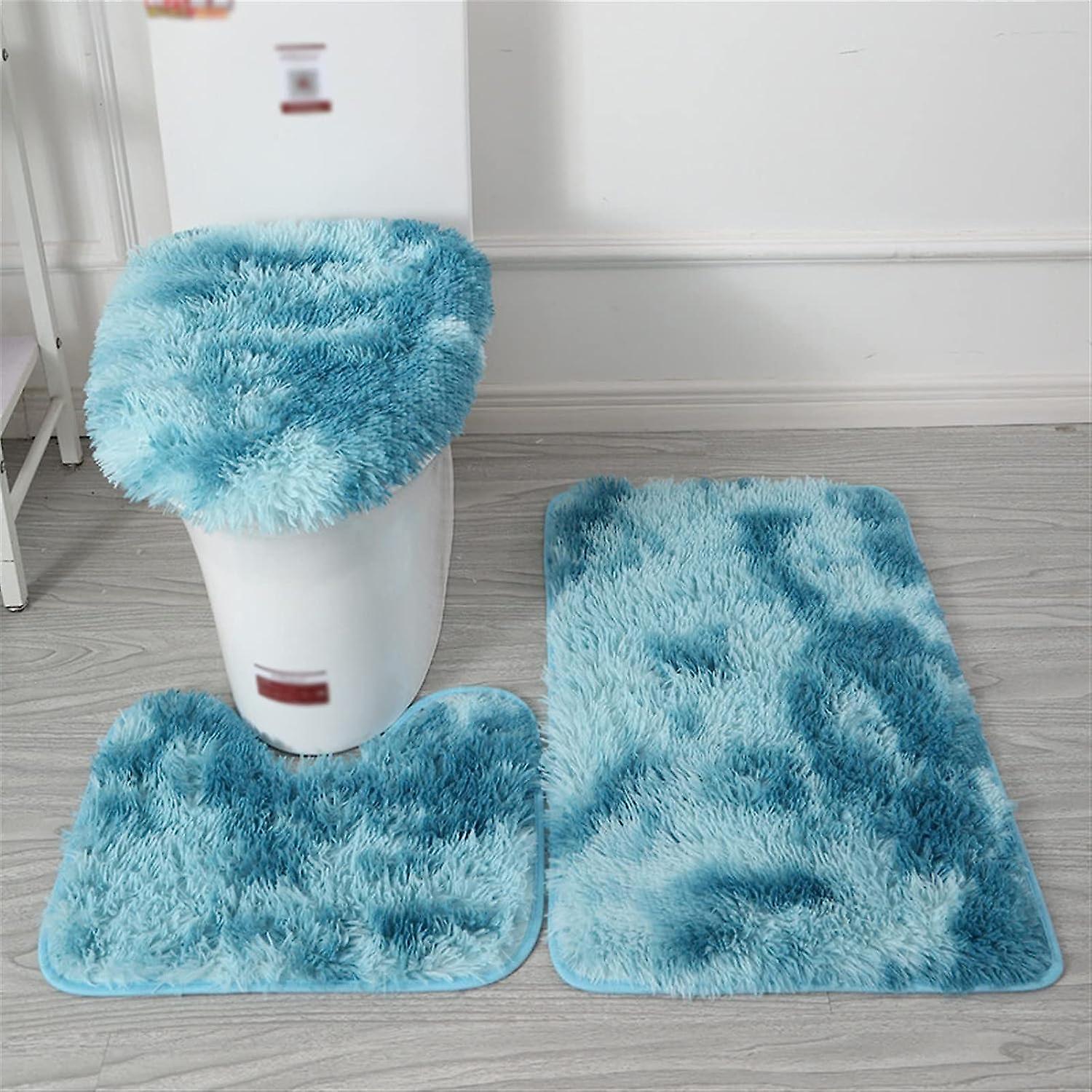 Set Aus Langflorigen Badematten Im Batik-look – Rutschfest, 2/3-teilig, Mit Wc-konturmatte Und Wc-sitzbezug.
