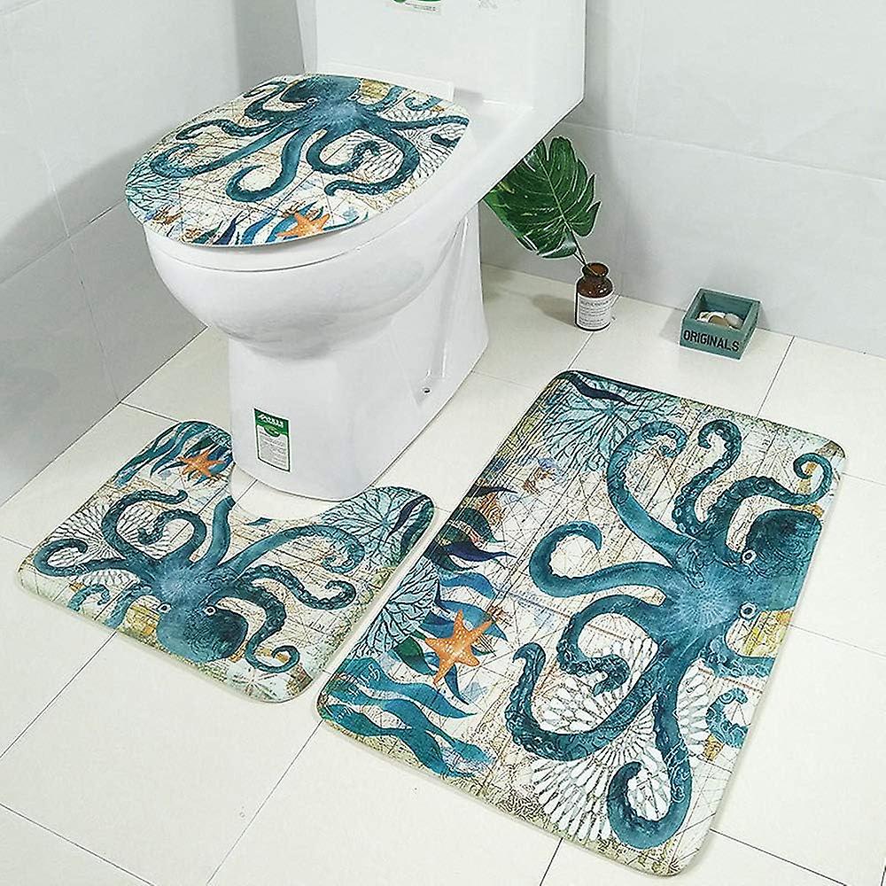 Set Aus 3 Badematten Mit Maritimen Motiven, Rutschfester Unterseite Und Wc-sitzbezug