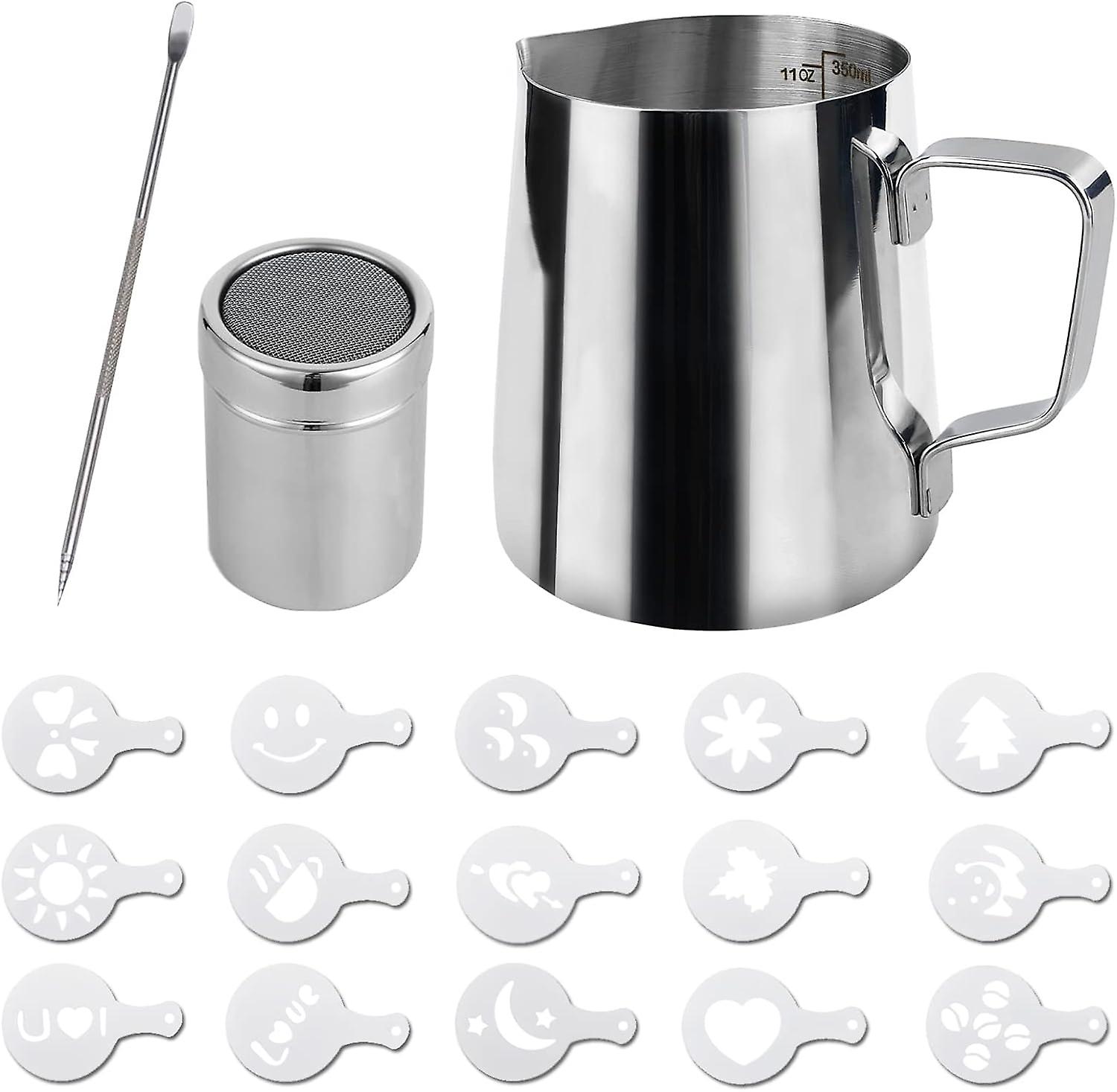 Milchkännchen-set Aus Edelstahl Mit Latte-art-stift – 350 Ml (12 Oz) Für Cappuccino-kaffee