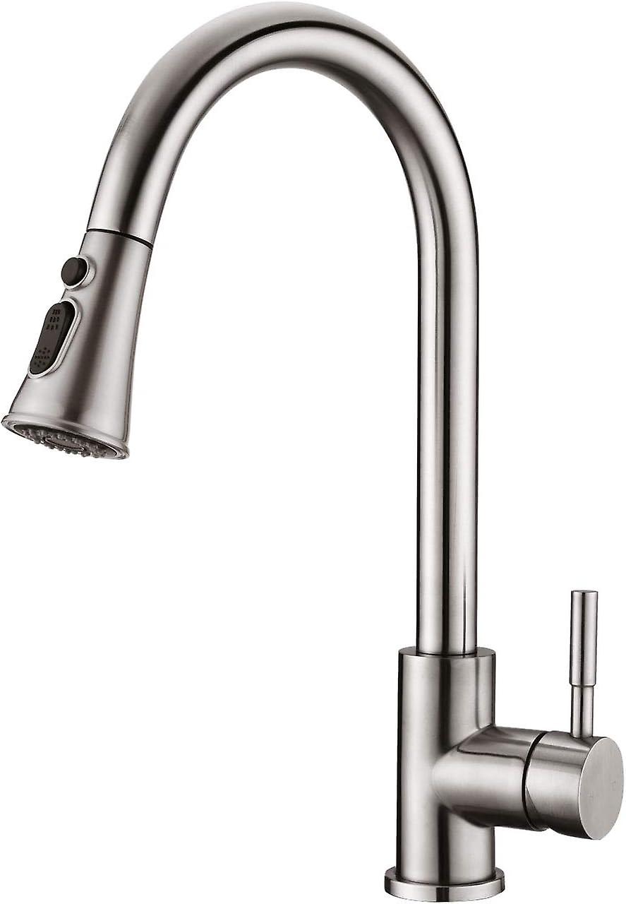360° Schwenkbare Küchenarmatur Aus Gebürstetem Nickel Mit Ausziehbarem Brausekopf Und 3 Strahlarten, Edelstahl-spültischmischer