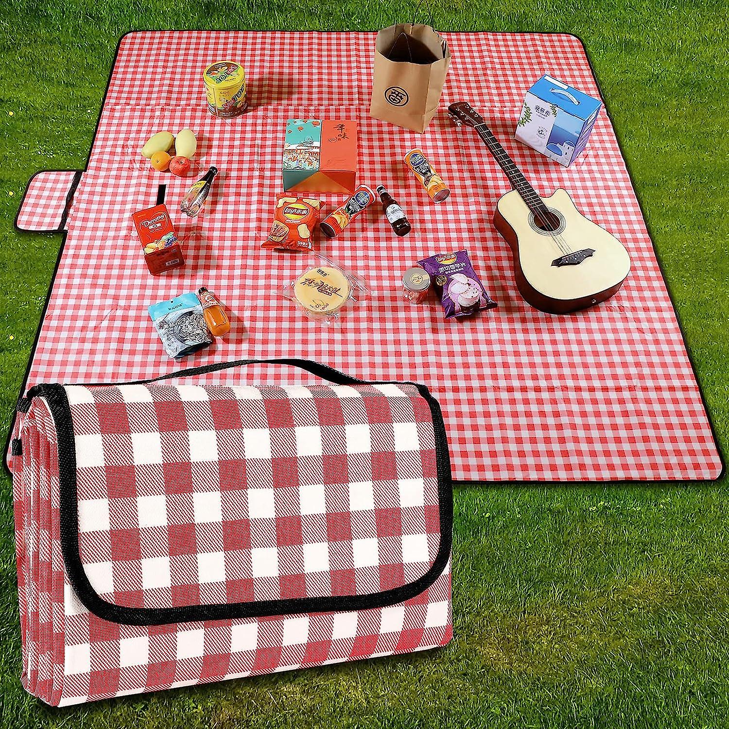 Wasserdichte, Karierte Picknickdecke 200x200cm Mit Griff - Leicht, Waschbar Und Ideal Für Outdoor-aktivitäten