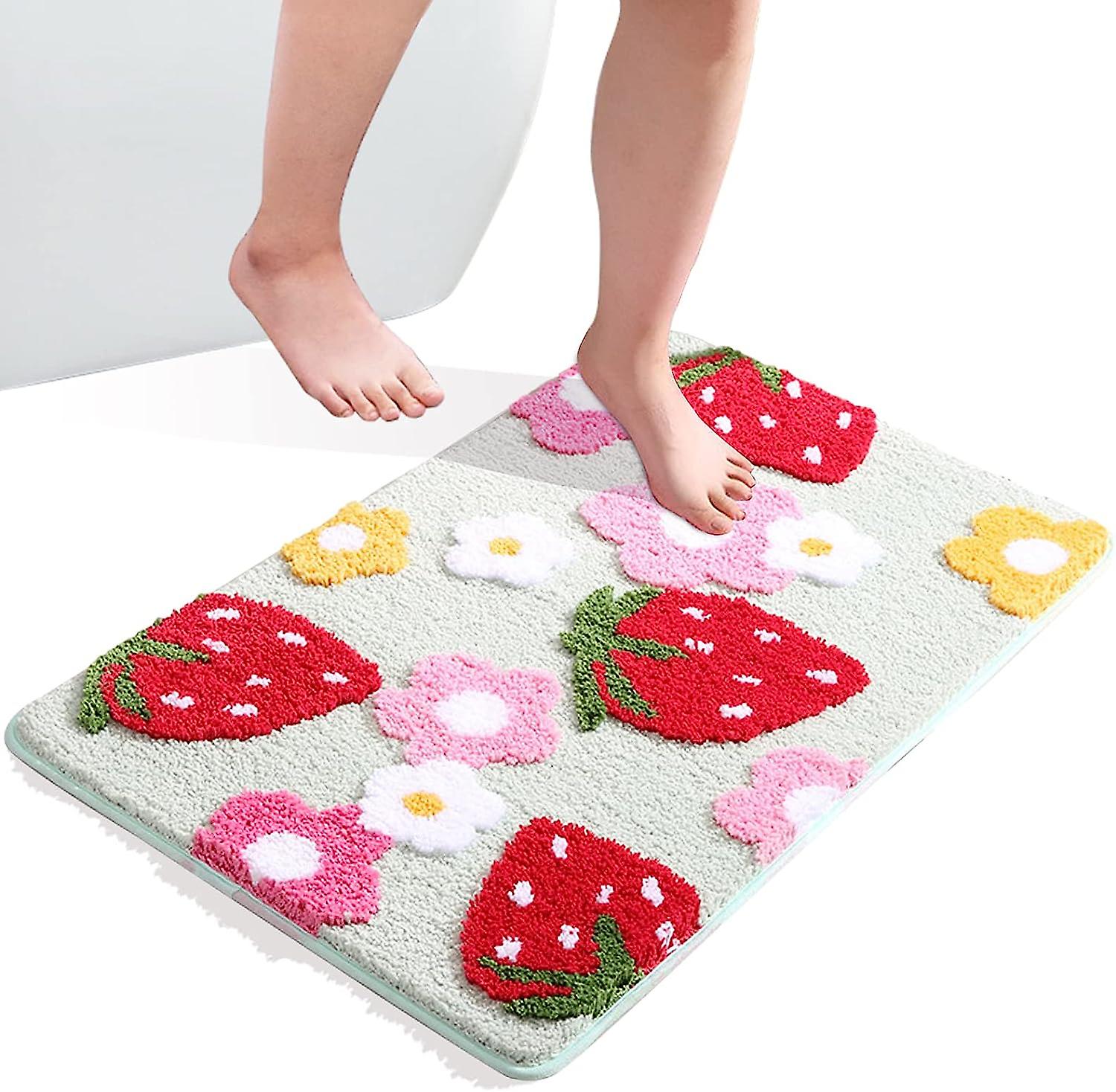 Rutschfeste Und Saugfähige Badematte 50 X 80 Cm - Waschbar, Erdbeermuster, Zur Dekoration Von Schlafzimmer Und Badezimmer.