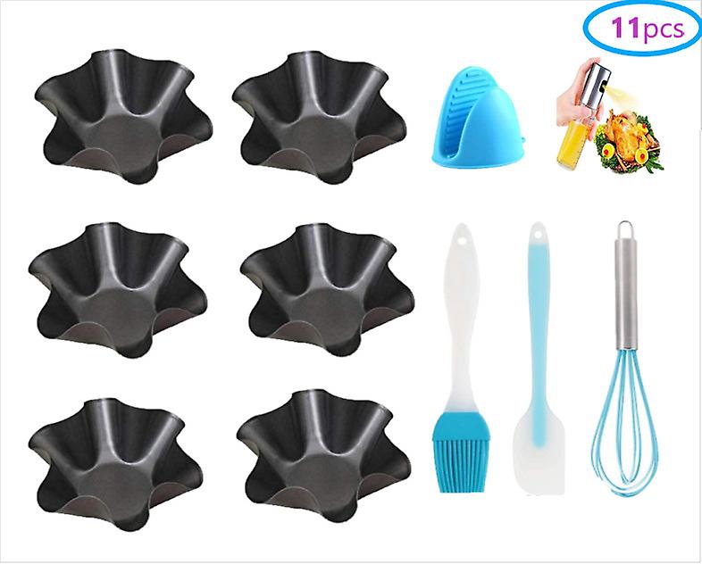Blumenförmiges Antihaft-backschüssel-set – 15 Cm Große Tortilla-salatschüssel Aus Kohlenstoffstahl Mit Blumenförmigem Backblech, Spatel Und Ölpinsel (11-teilig)